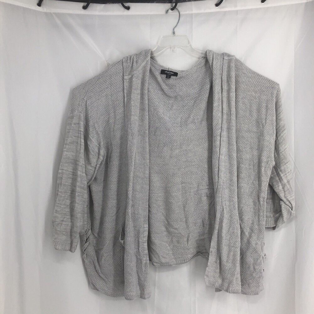 Chelsea Studio cardigan Sweater Gray With Hood Knit Weaved Size 3X